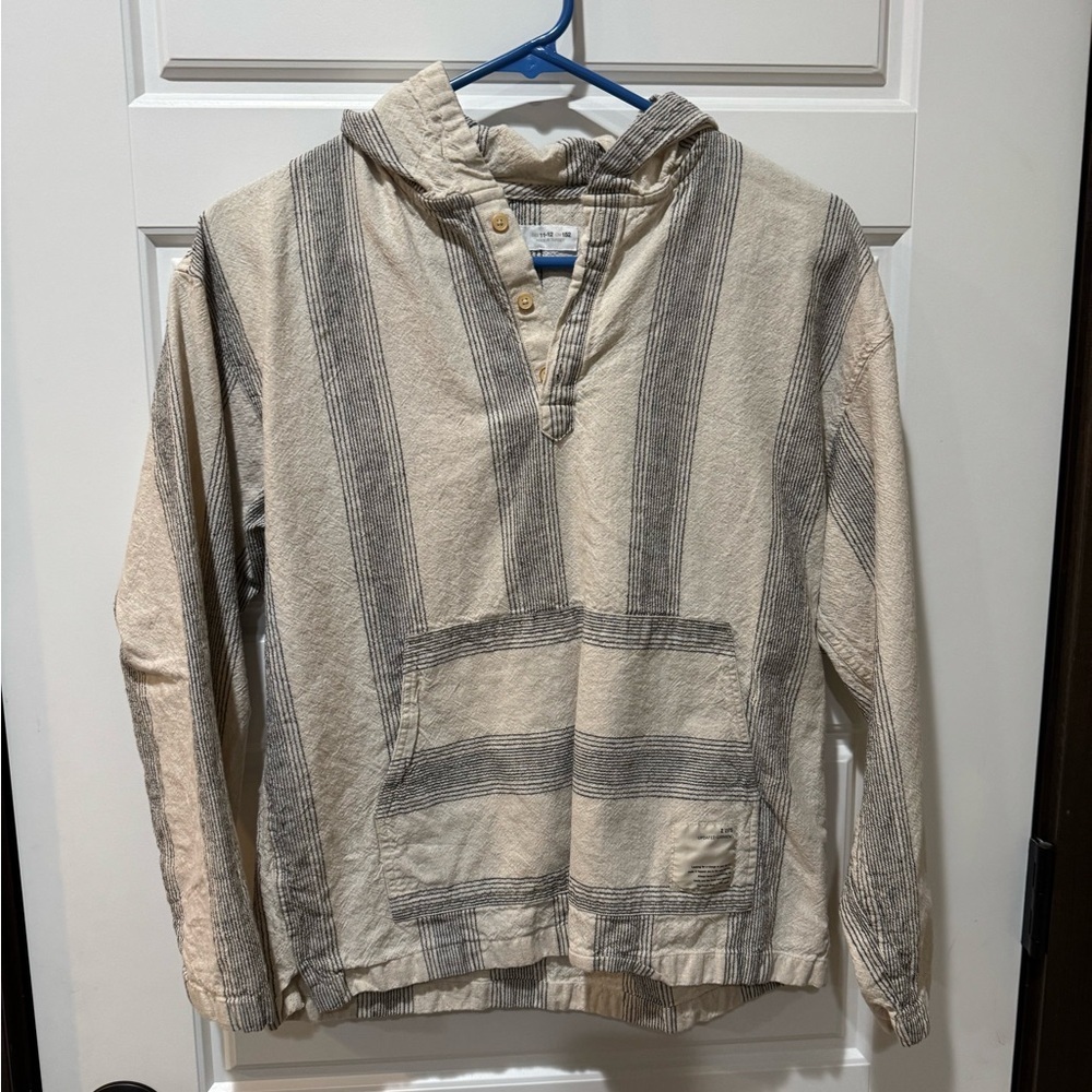 Striped Hooded Linen Pullover